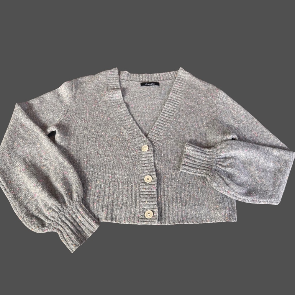 Elyse Walker Cropped Flecked Cardigan Sweater Cashmere Size XS